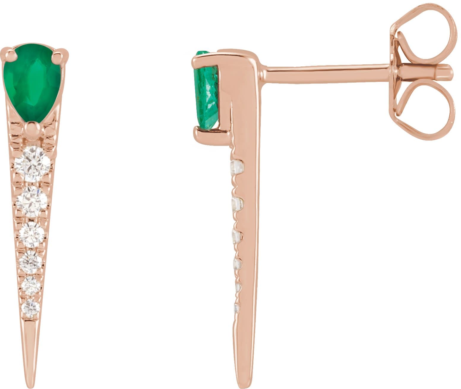 14K Rose Natural Emerald & 1/8 CTW Natural Diamond Spike Earrings