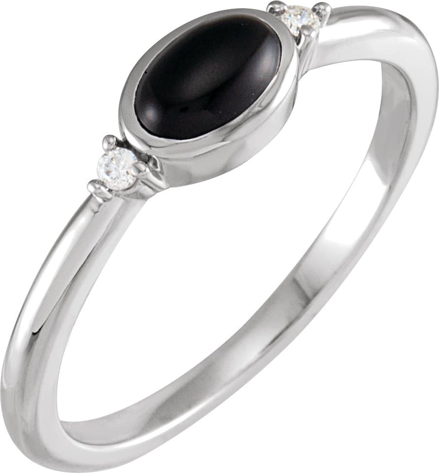 14K Rose 5x3 mm Round Natural Black Onyx & .03 CTW Natural Diamond Ring