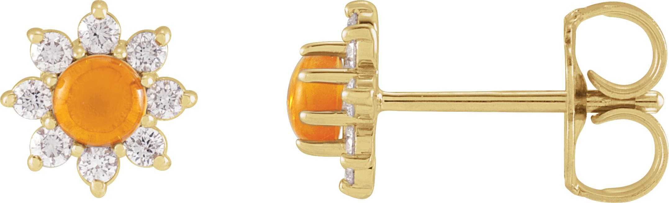 14K Rose Natural Citrine & 1/8 CTW Natural Diamond Flower Earrings