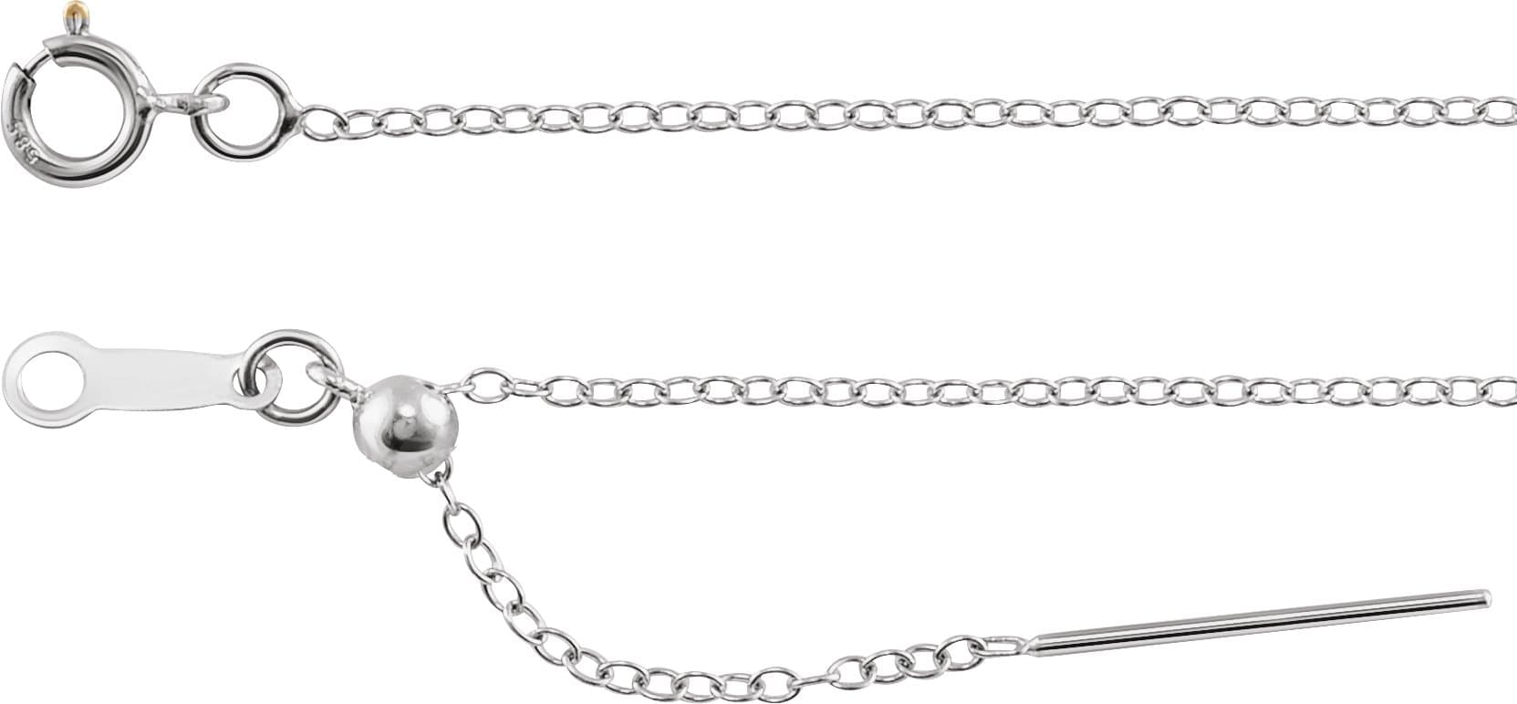 14K White 1.1 mm Adjustable Threader Cable 16-22 Chain