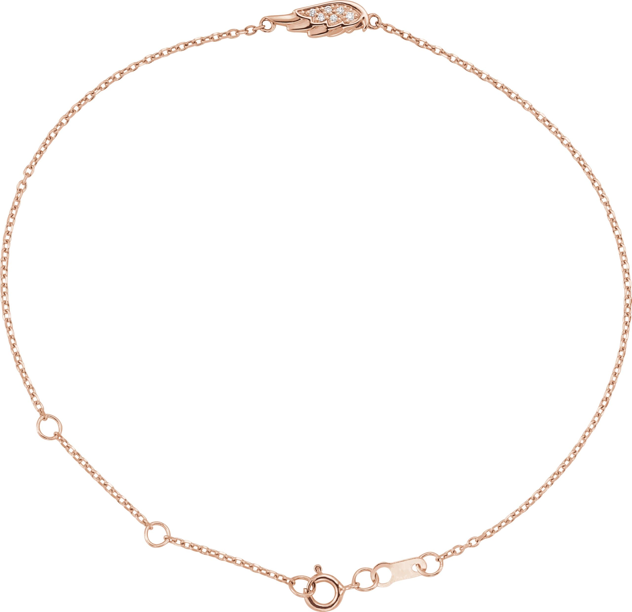 14K Rose .015 CTW Natural Diamond Angel Wing 6 1/2-7 1/2" Bracelet