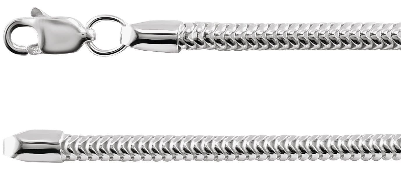 Sterling Silver 2.5 mm Snake 7" Chain