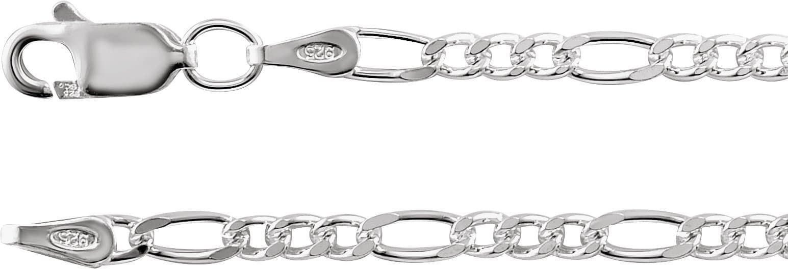 Sterling Silver 2.5 mm Figaro 7" Chain