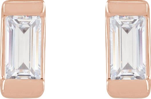 Straight Baguette Bezel-Set Stud Earrings view 2