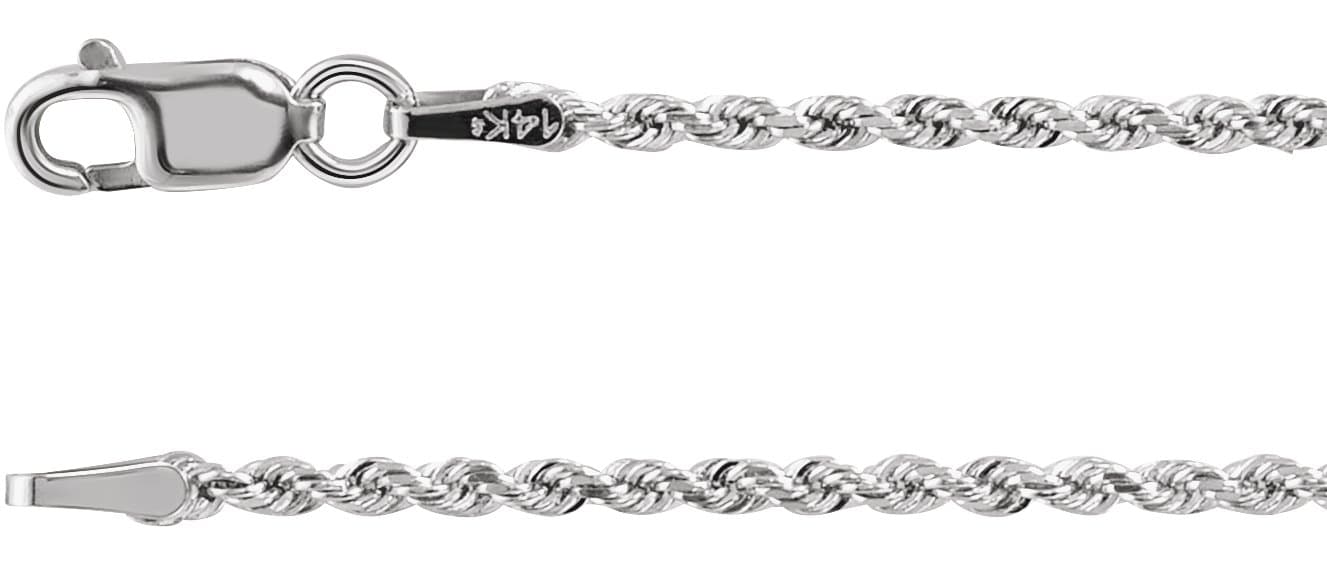 14K White 1.6 mm Diamond-Cut Rope 16 Chain
