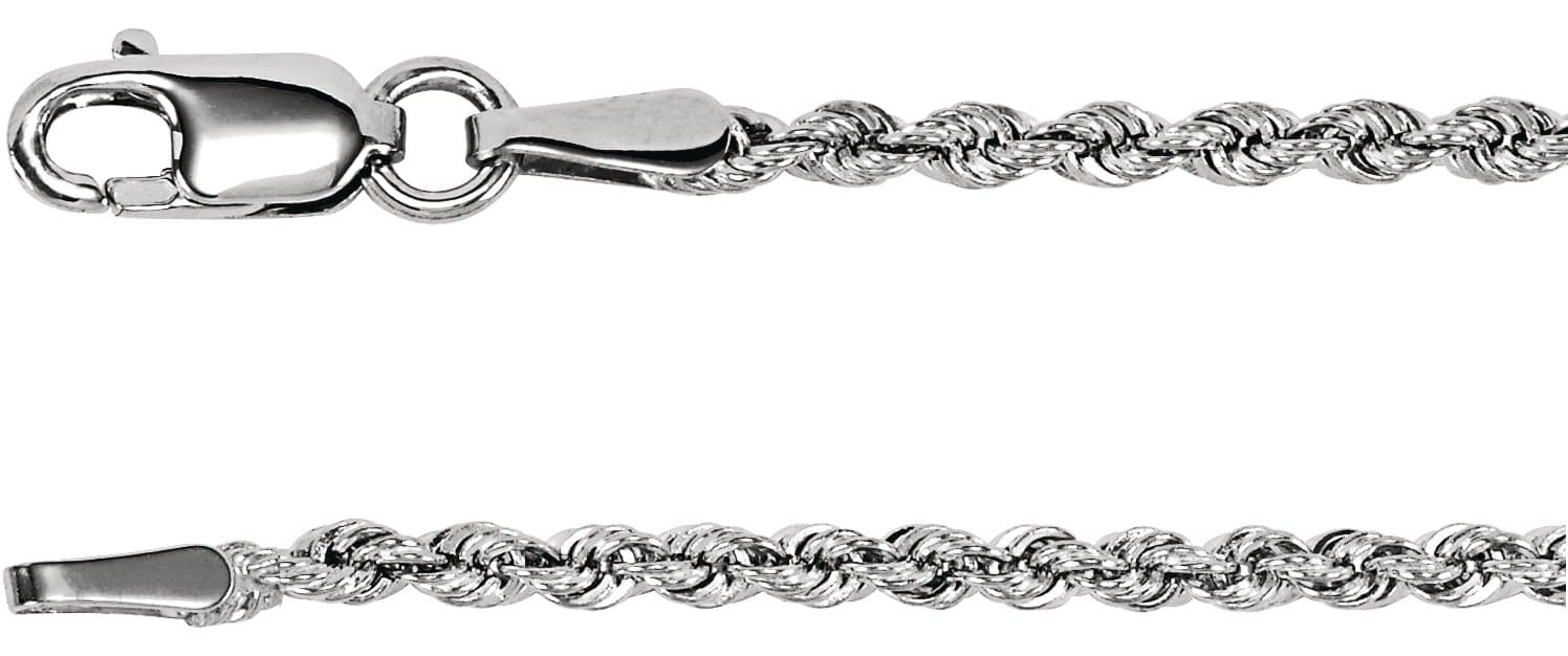 Rhodium-Plated Sterling Silver 1.85 mm Rope 16 Chain