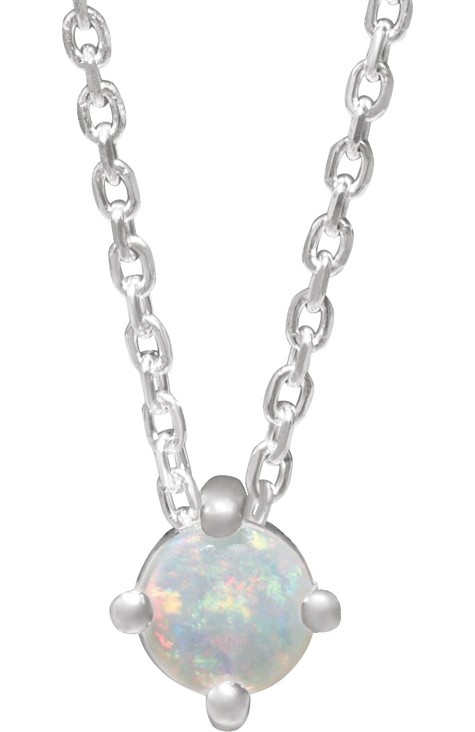 14K White Natural White Opal Cabochon 16-18 Necklace