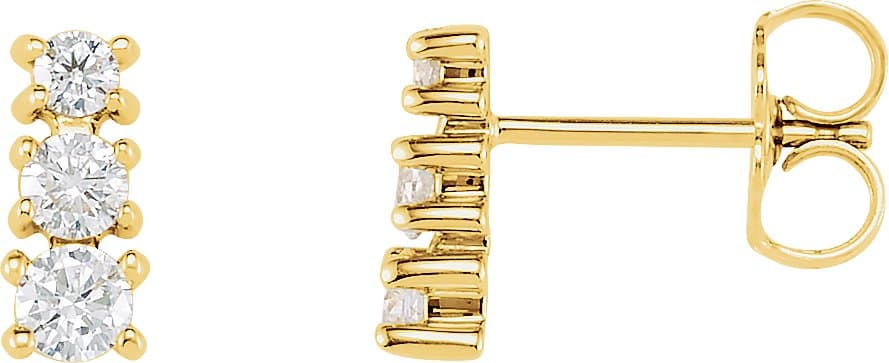 14K White 7/8 CTW Natural Diamond Three-Stone Earrings