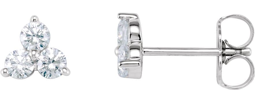 14K White 1 CTW Natural Diamond Three-Stone Stud Earrings
