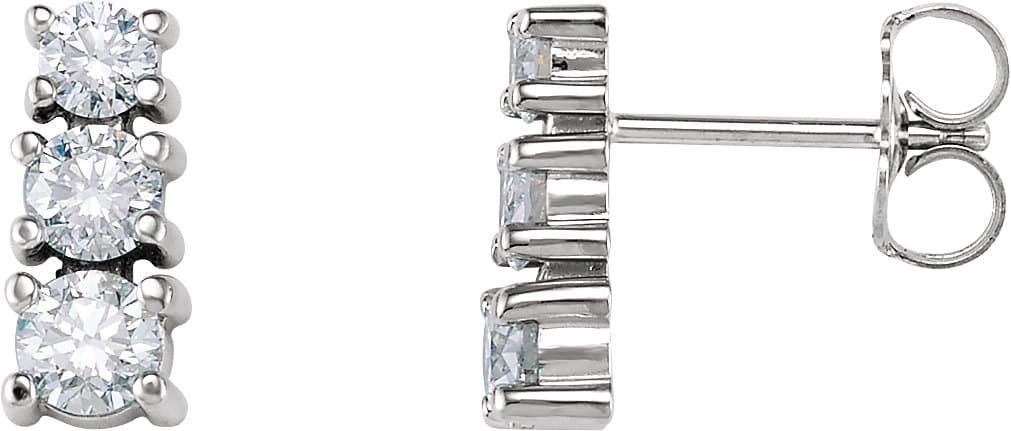 14K White 7/8 CTW Natural Diamond Three-Stone Earrings