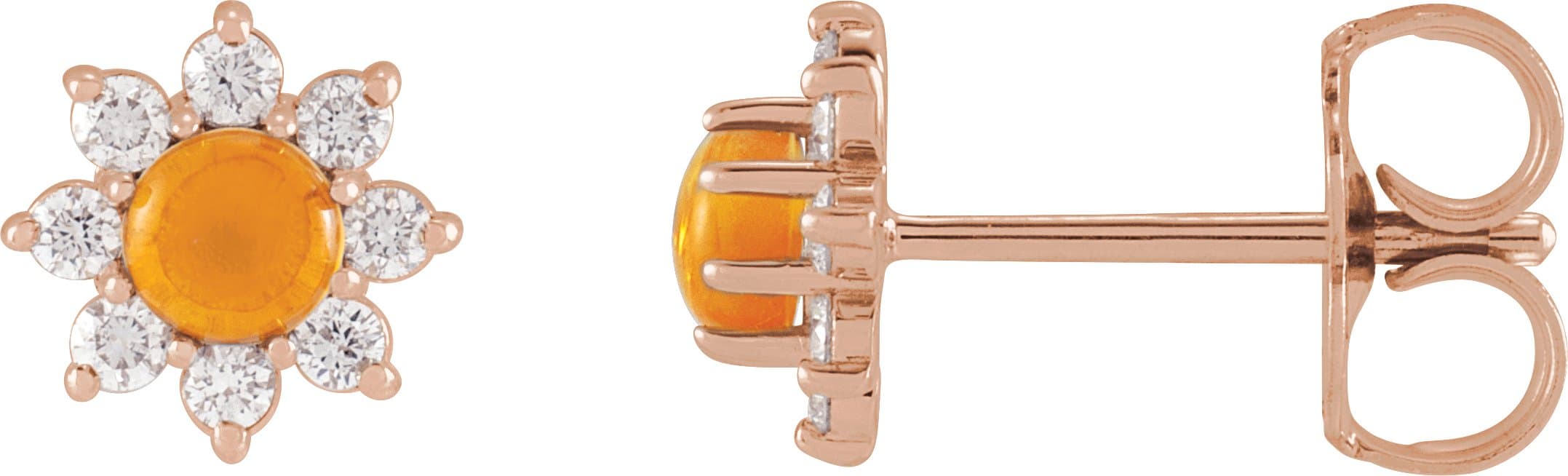 14K Rose Natural Citrine & 1/8 CTW Natural Diamond Flower Earrings