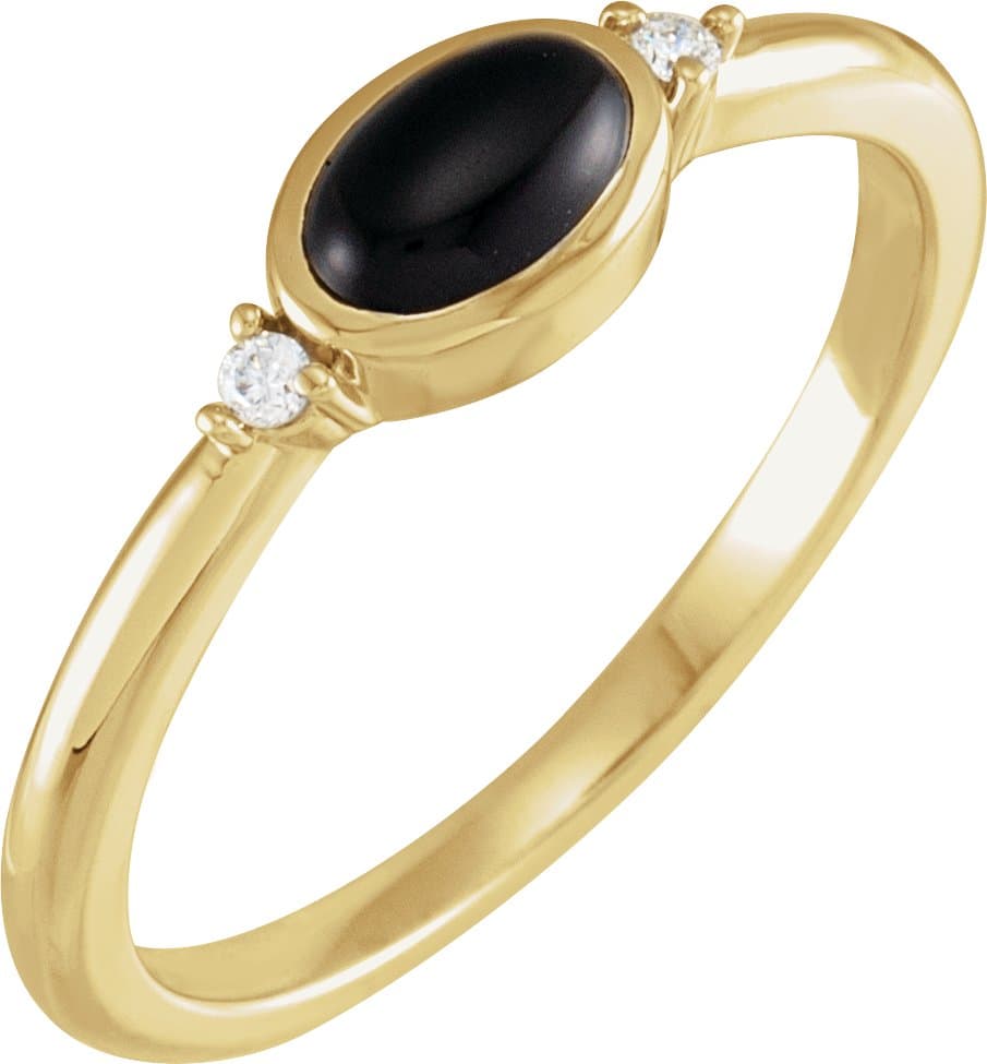 14K Rose 5x3 mm Round Natural Black Onyx & .03 CTW Natural Diamond Ring