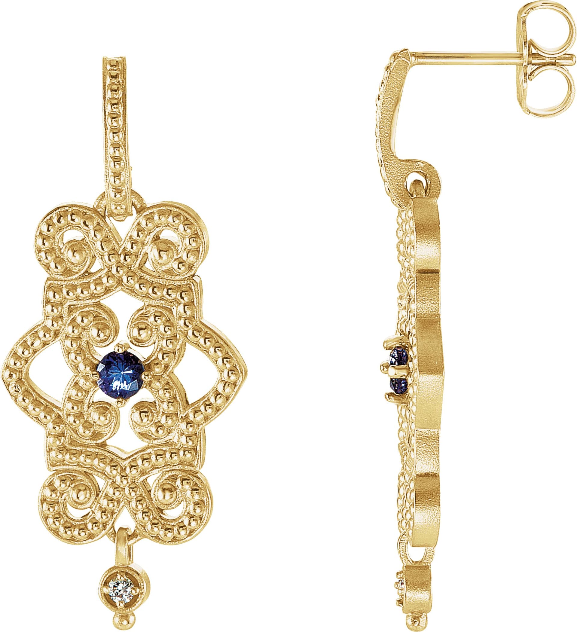 14K White Natural Citrine & .03 CTW Natural Diamond Granulated Earrings
