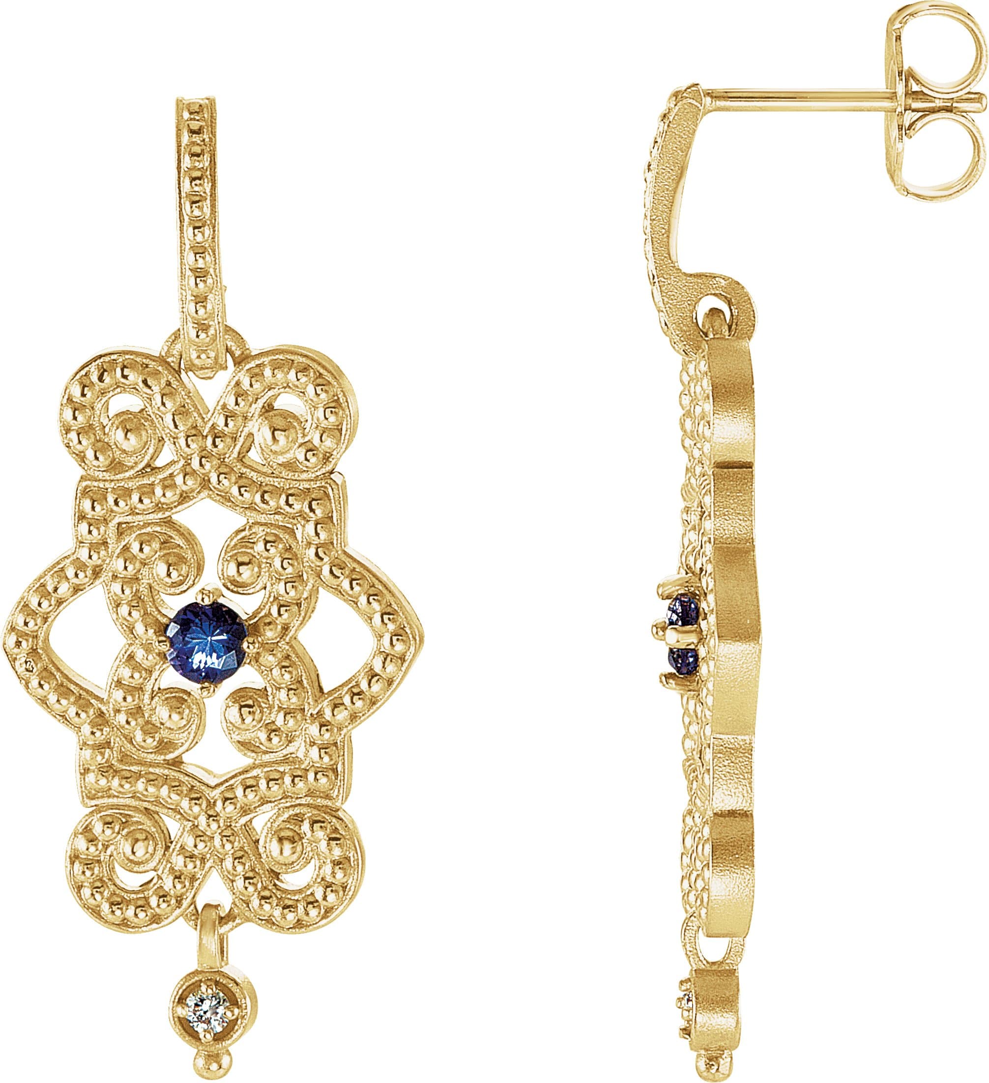 14K White Natural Citrine & .03 CTW Natural Diamond Granulated Earrings