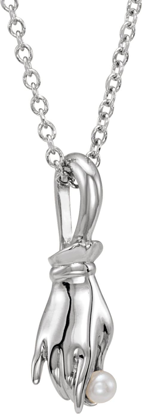 14K Rose Cultured White Seed Pearl Buddha Hand 16-18 Necklace
