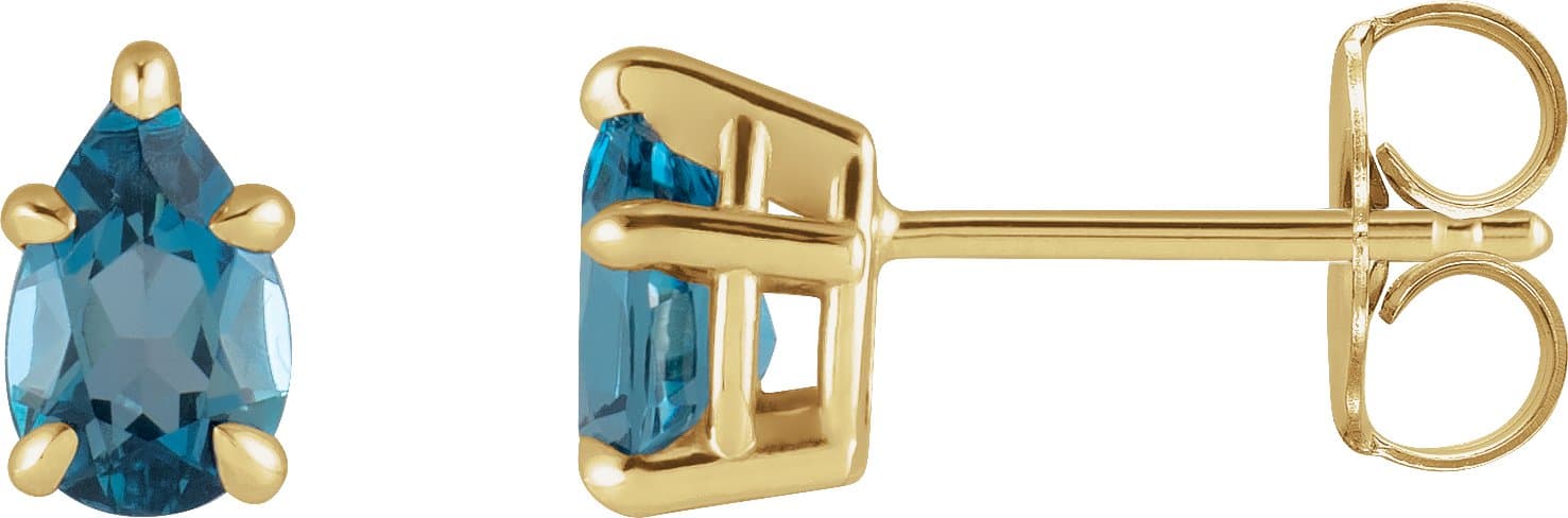 14K Rose Natural London Blue Topaz 5-Prong Claw Stud Earrings