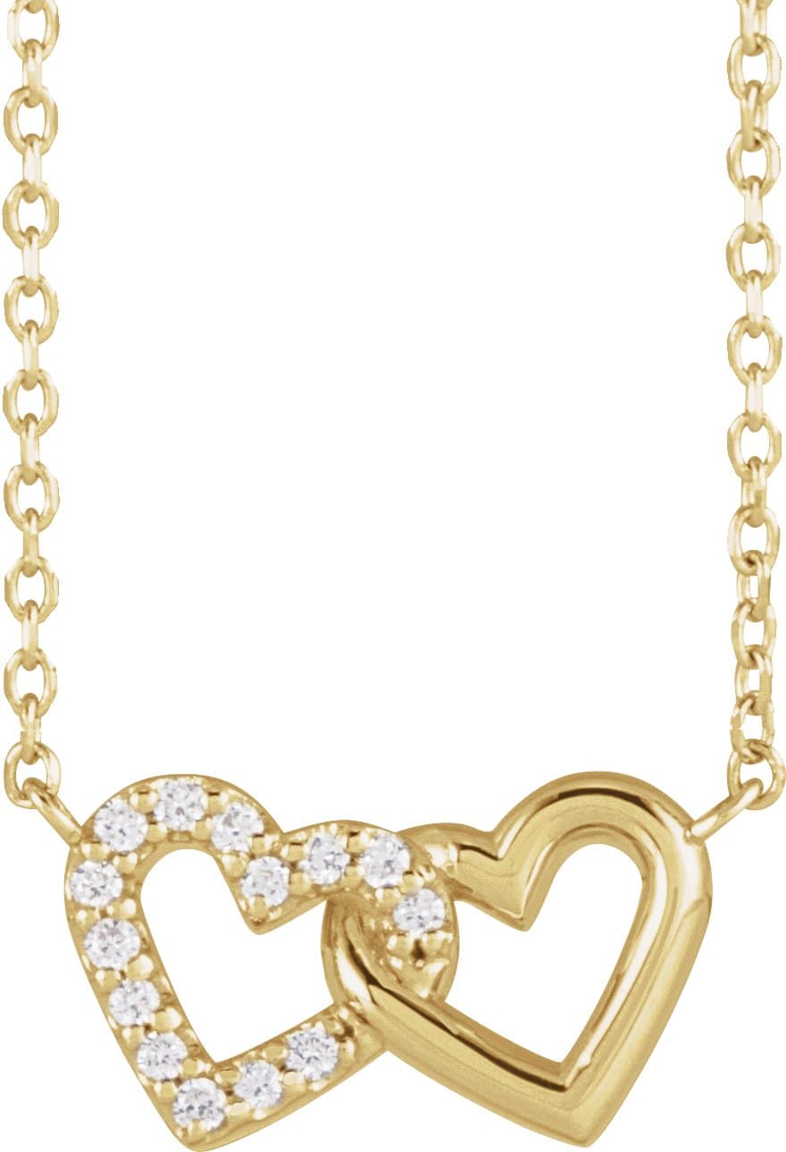 14K Rose .05 CTW Natural Diamond Petite Double Interlocking Heart Necklace Center
