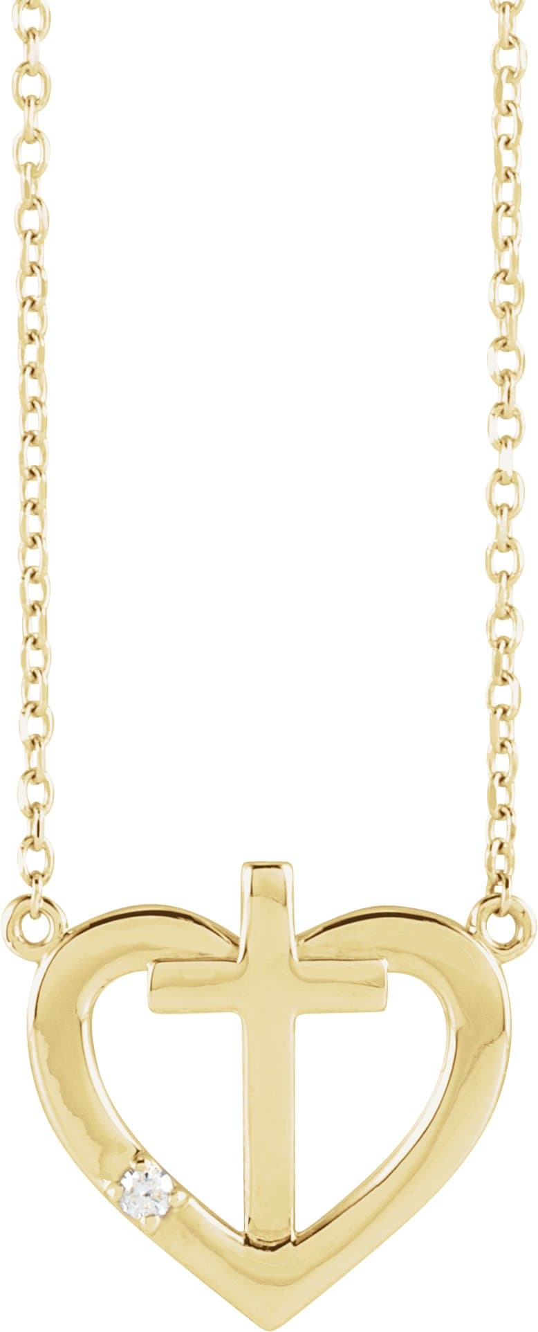 14K Rose .0025 CT Natural Diamond Heart & Cross Necklace Center