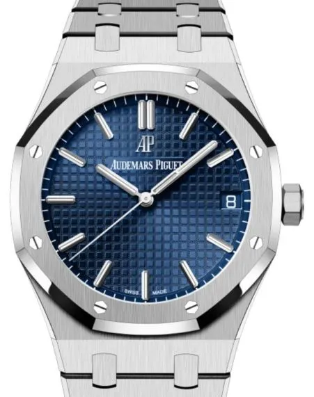 A Audemars Piguet Royal Oak Selfwinding with a blue dial, sold as a full set with its original box and papers