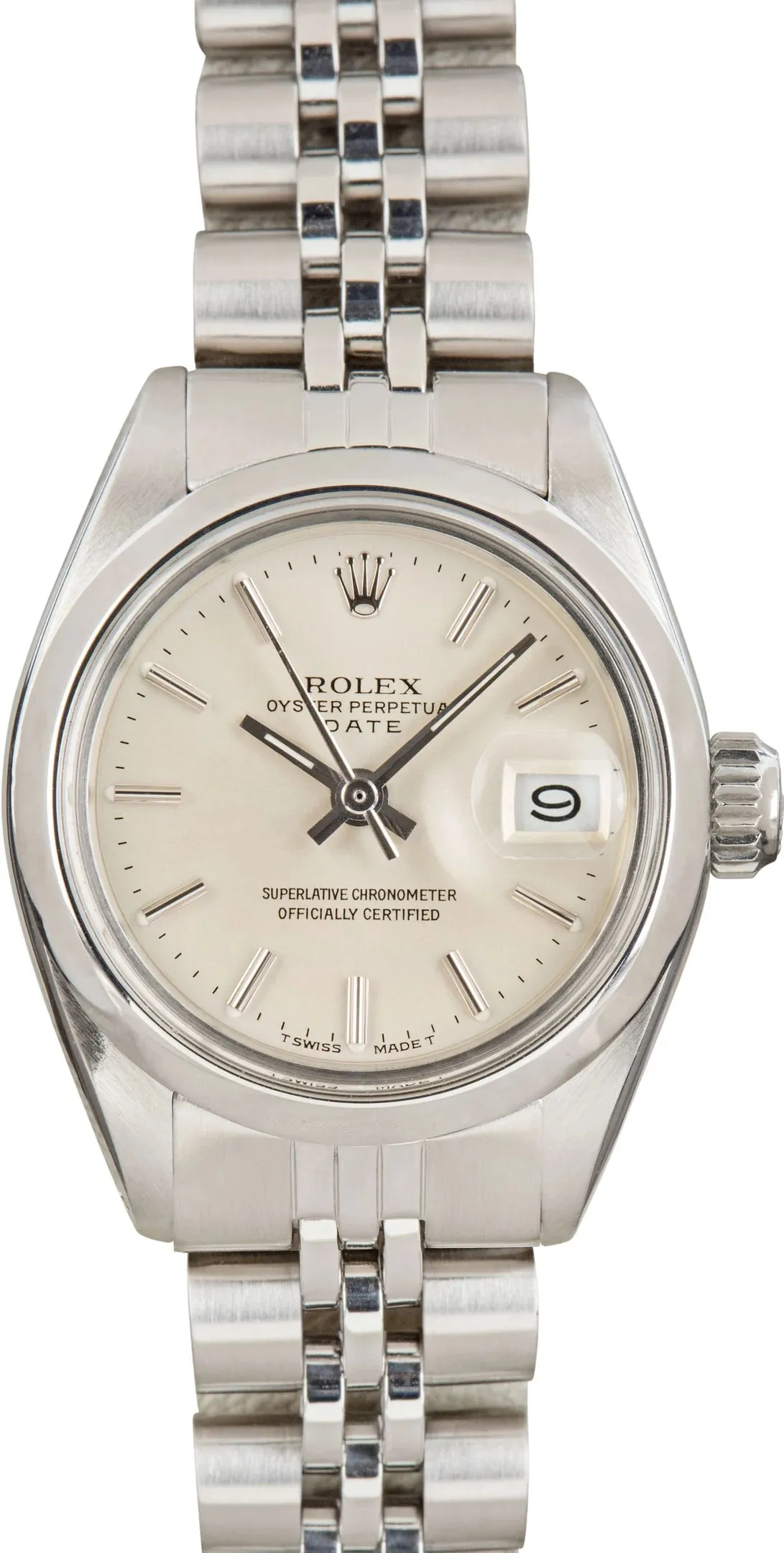 A Rolex Oyster Perpetual Date with a silver dial, sold naked with no box or papers