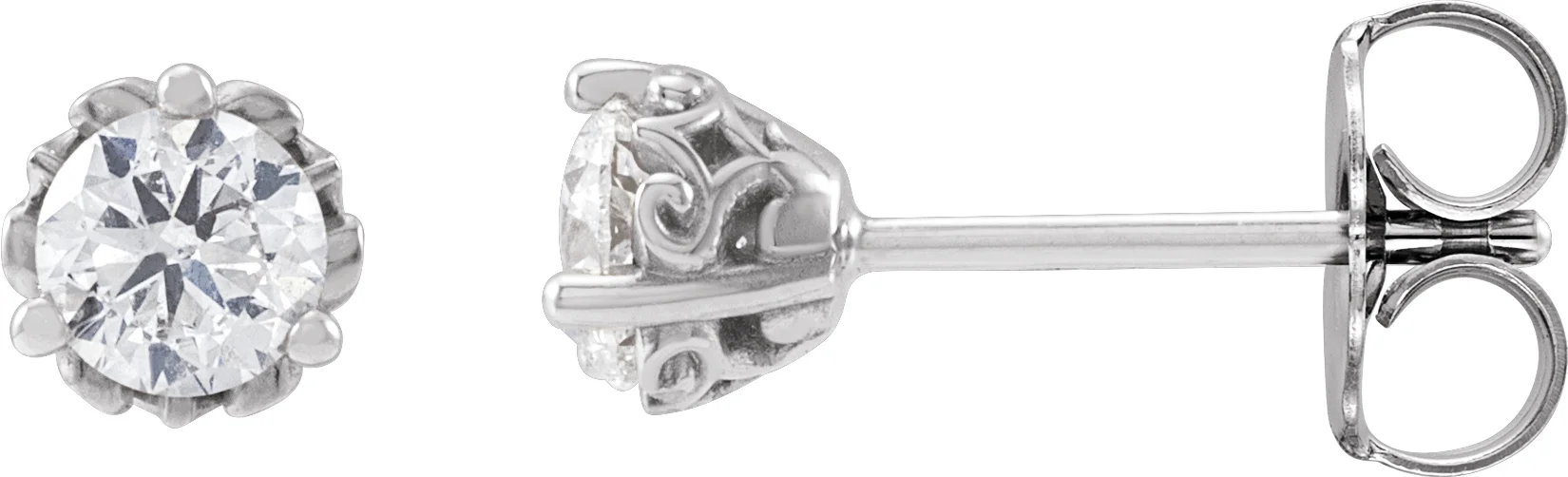 Round 3-Prong Scroll Stud Earrings