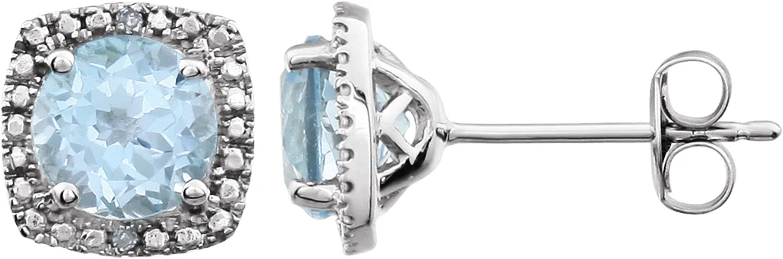 Round 4-Prong Halo-Style Birthstone Stud Earrings