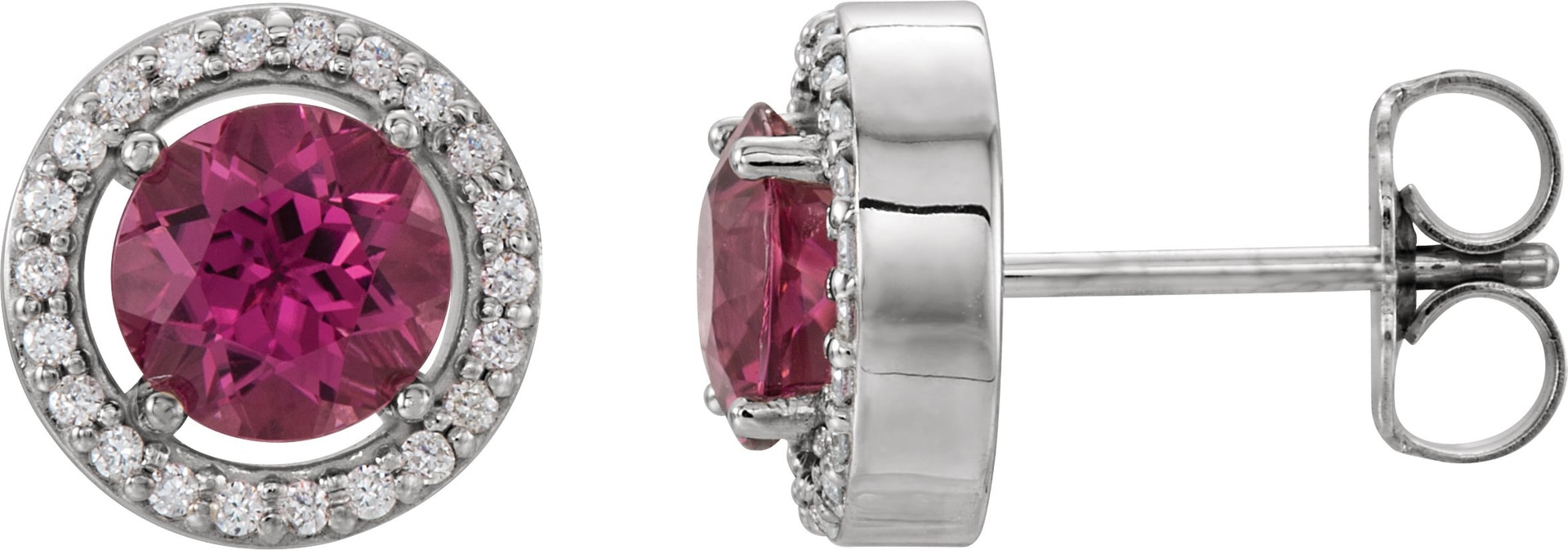 14K White Natural Pink Tourmaline & 1/8 CTW Natural Diamond Earrings