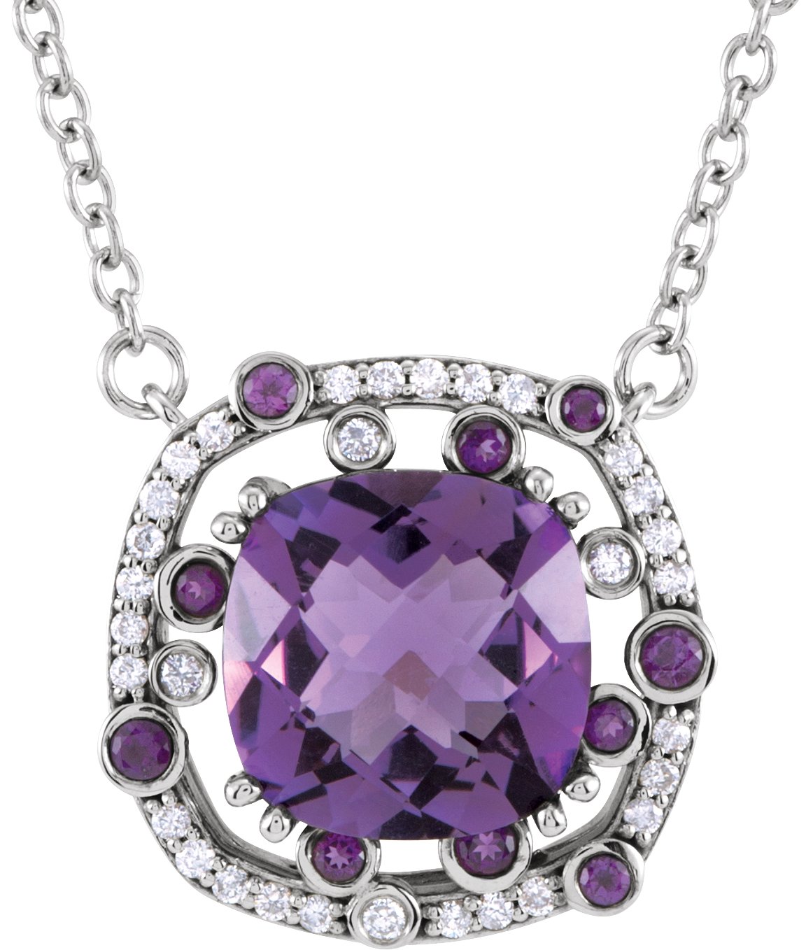 14K White Natural Amethyst & 1/6 CTW Natural Diamond 16" Necklace