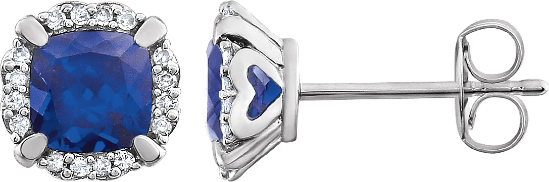 Cushion 4-Prong Halo-Style Birthstone Earrings