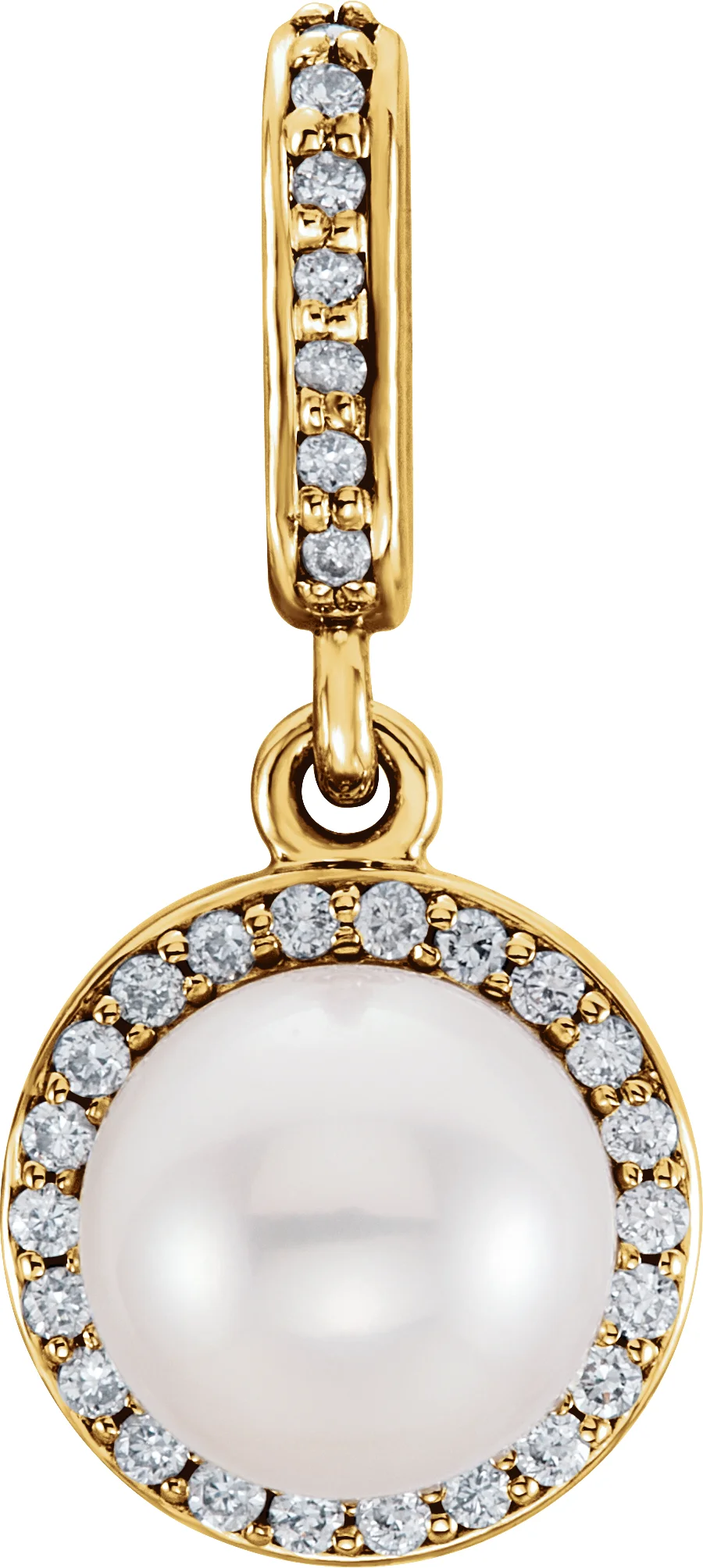 14K Yellow Cultured White Freshwater Pearl & .06 CTW Natural Diamond Pendant