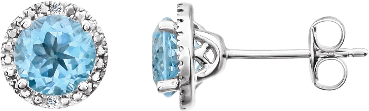 Round 4-Prong Halo-Style Birthstone Stud Earrings