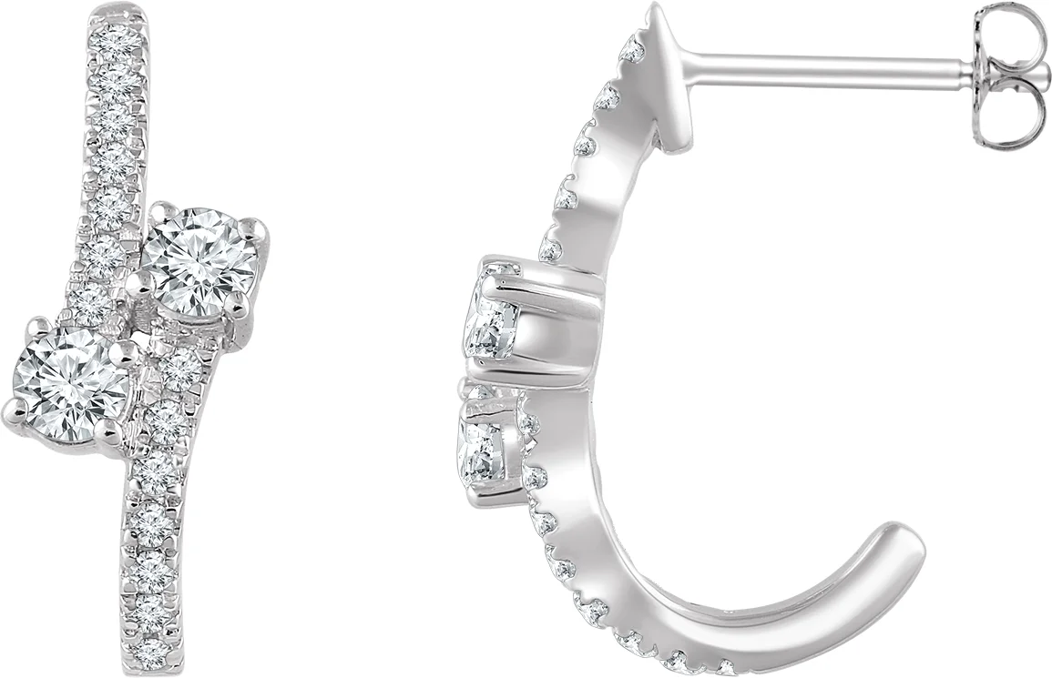 Two-Stone J-Hoop Earrings