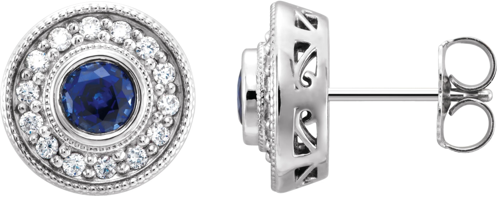 Round Bezel-Set Halo-Style Earrings
