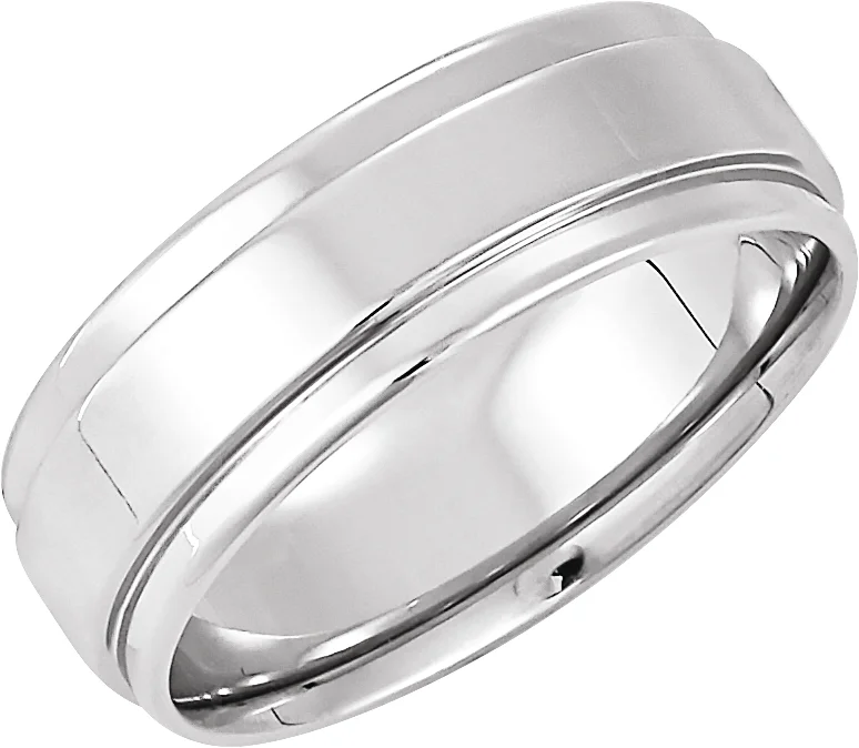 14K White Inlay 7.5 mm Comfort-Fit Flat Band Size 8.5