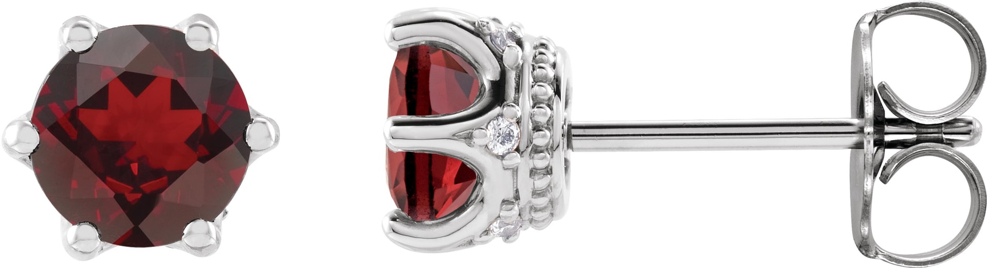 Round 6-Prong Accented Crown Stud Earrings