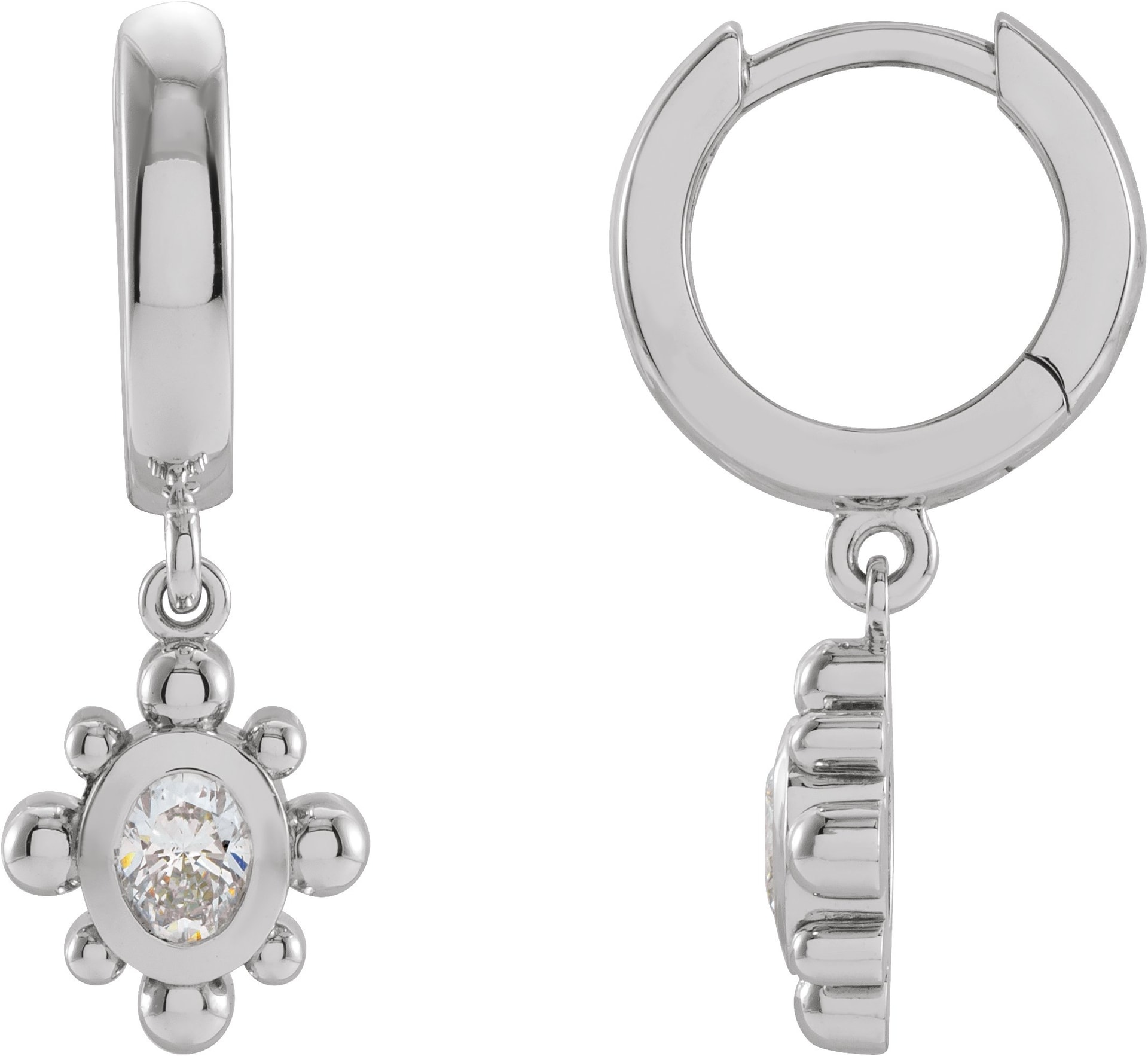 Beaded Bezel-Set Hinged Hoop Earrings