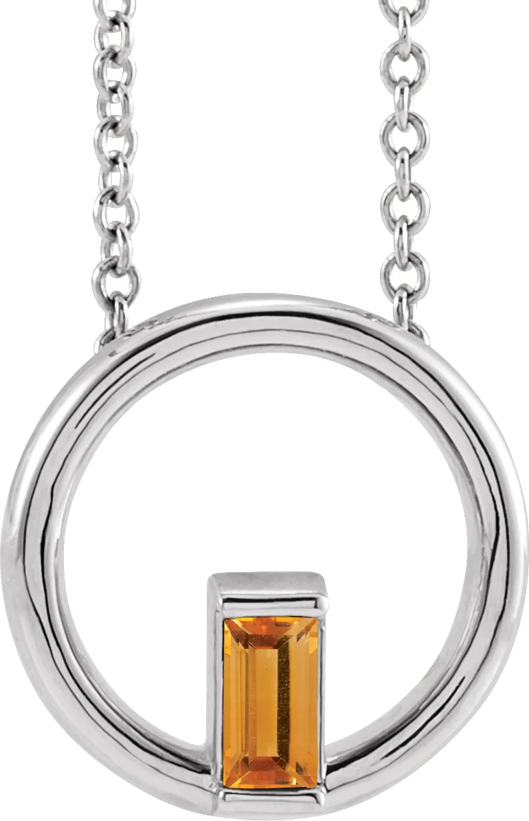 Straight Baguette Circle Necklace