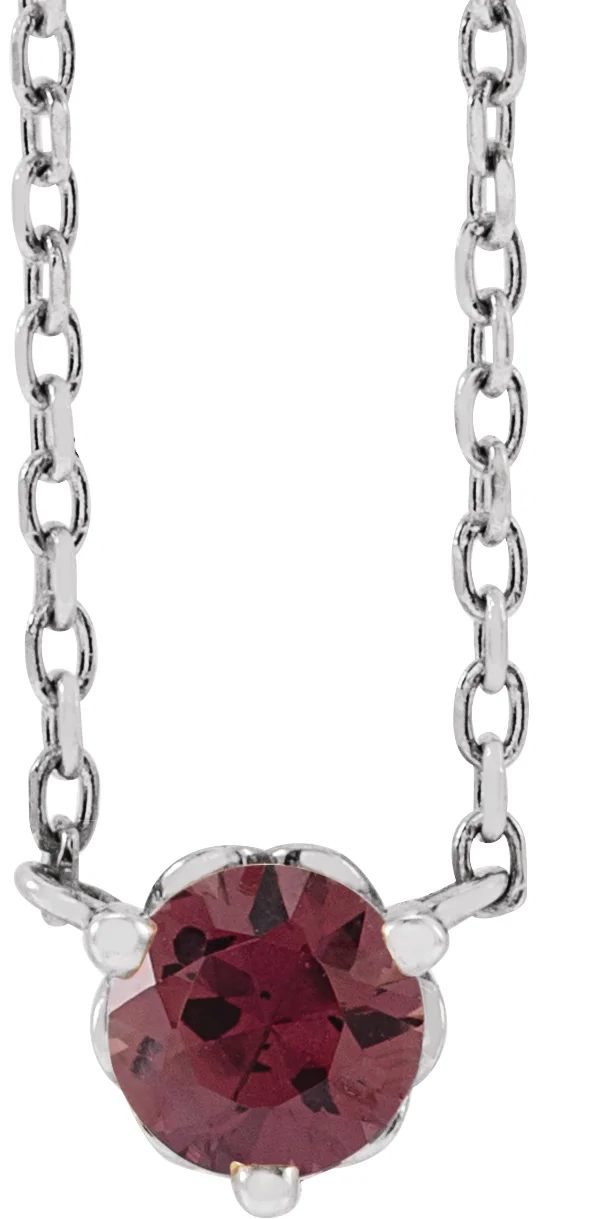 Natural Rhodolite Garnet Solitaire Necklace in Platinum