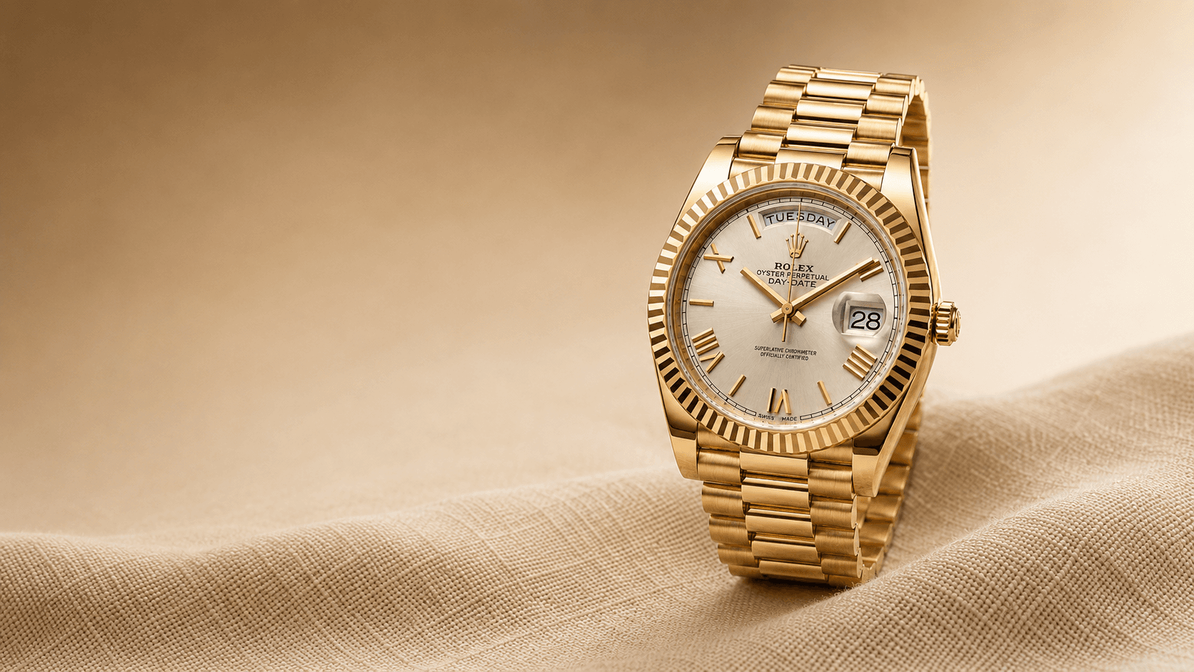Luxury Rolex GMT-Master II watch on cream linen