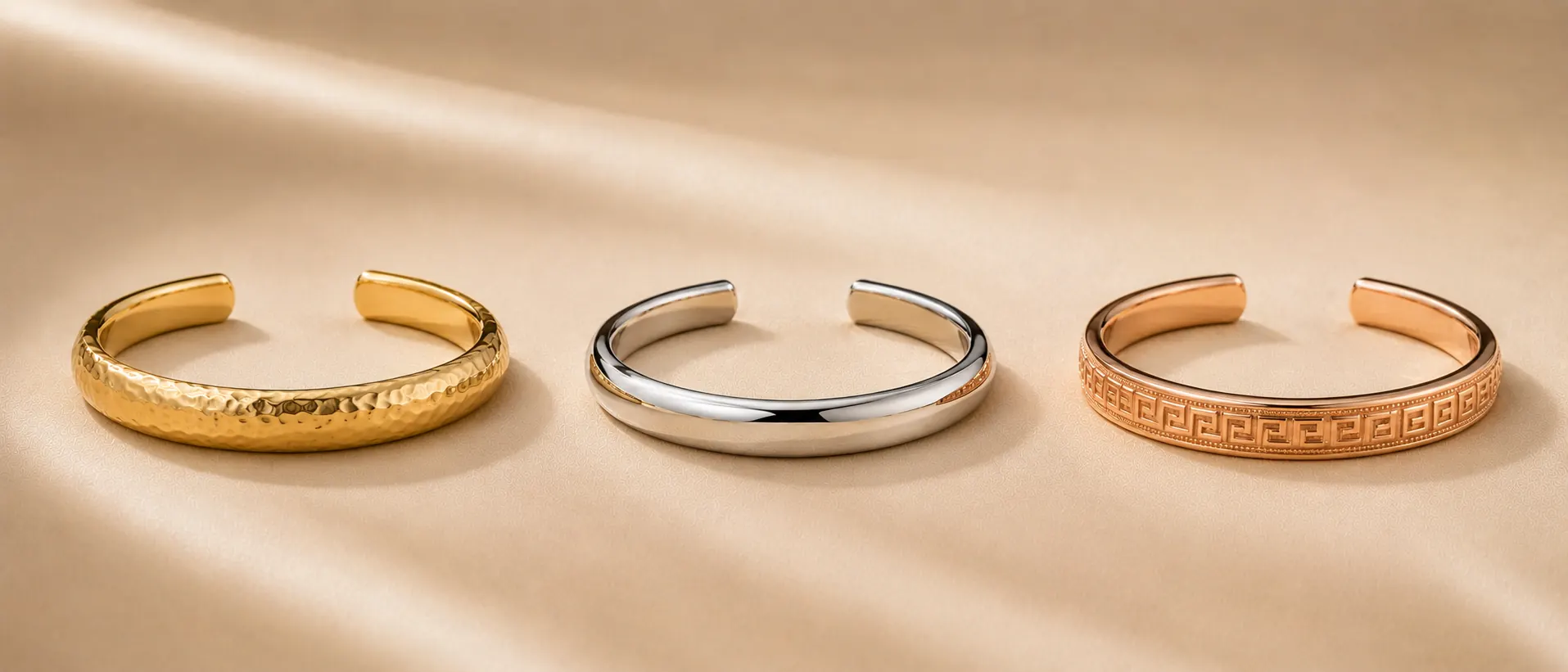 Gold cuff bracelet on cream linen at ATL Luxury Jewelry Atlanta