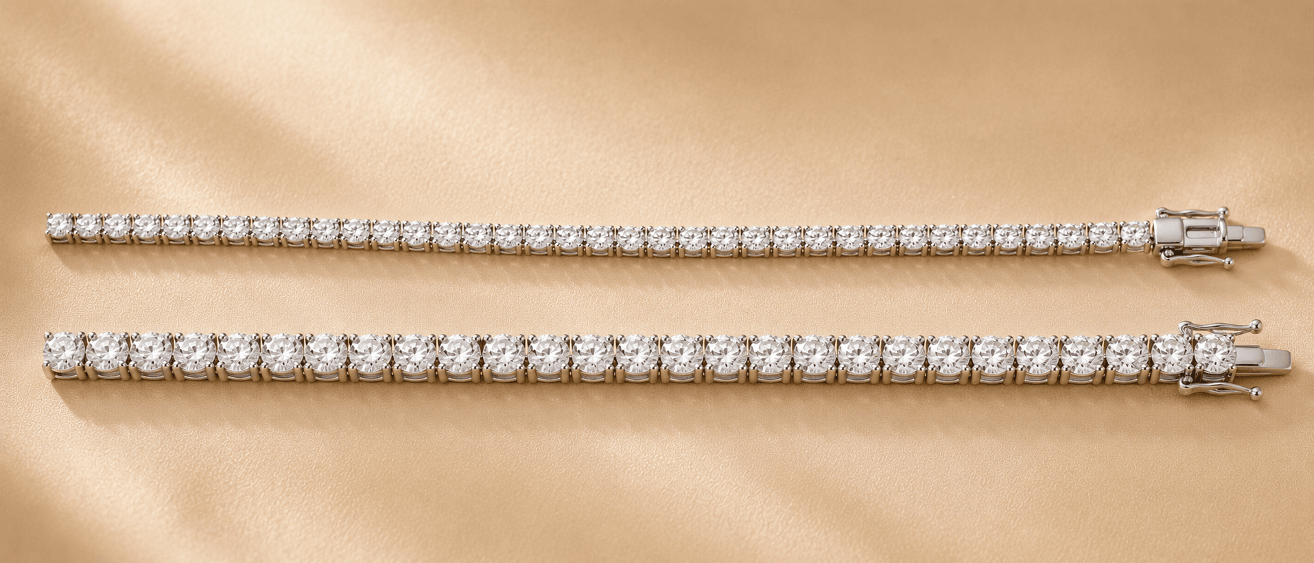 Diamond tennis bracelet on cream linen at ATL Luxury Jewelers Atlanta