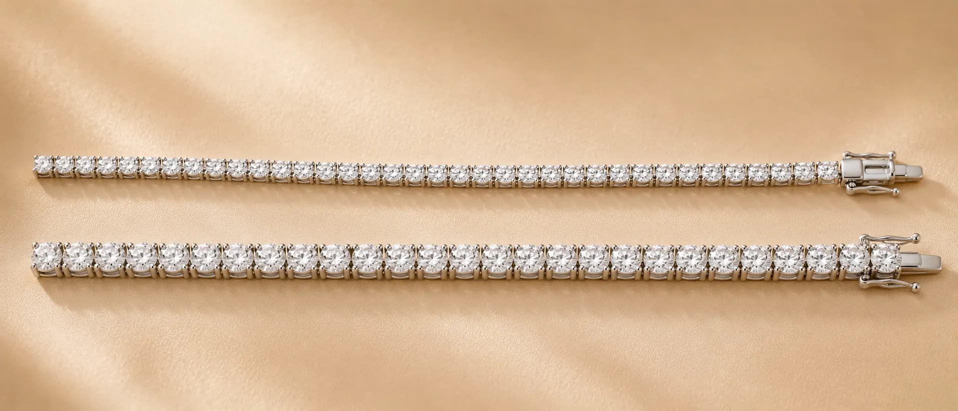 Diamond tennis bracelet on cream linen at ATL Luxury Jewelry Atlanta