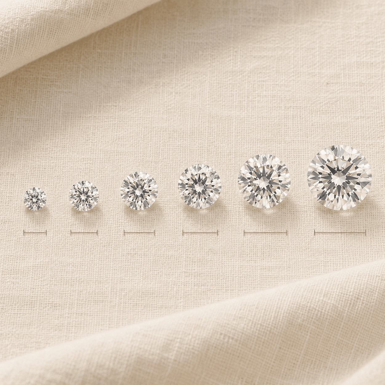 Diamond size comparison from 0.5ct through 3ct at ATL Luxury Jewelers Atlanta