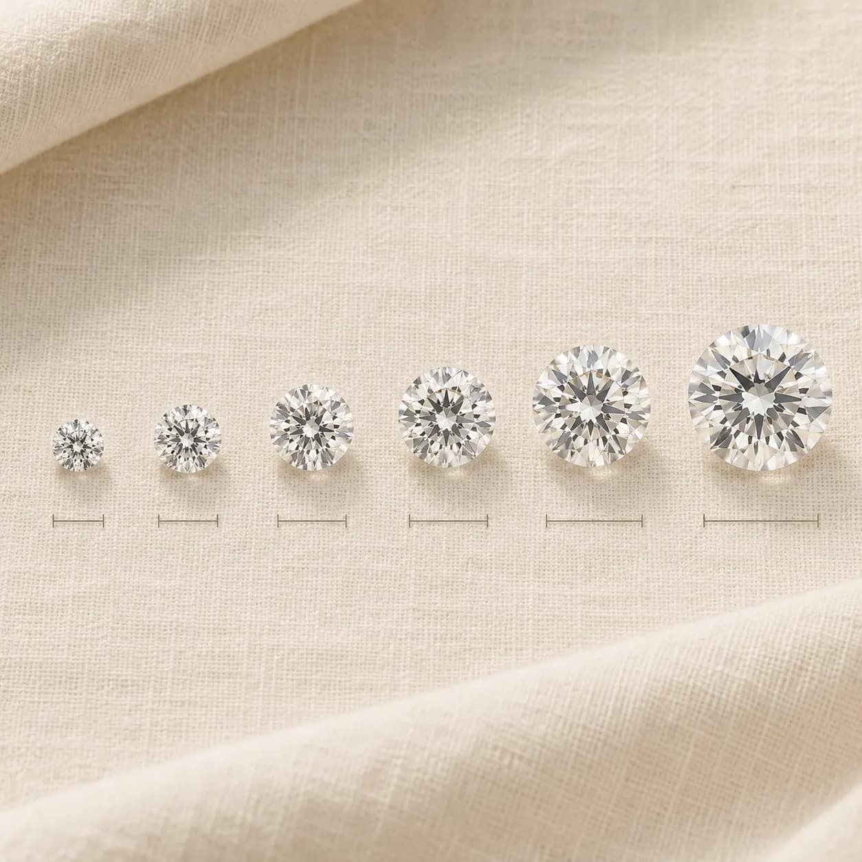 Diamond size comparison from 0.5ct through 3ct at ATL Luxury Jewelry Atlanta