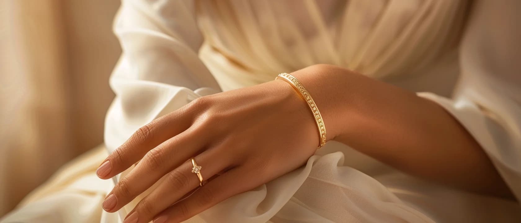 Elegant gold bracelet on wrist