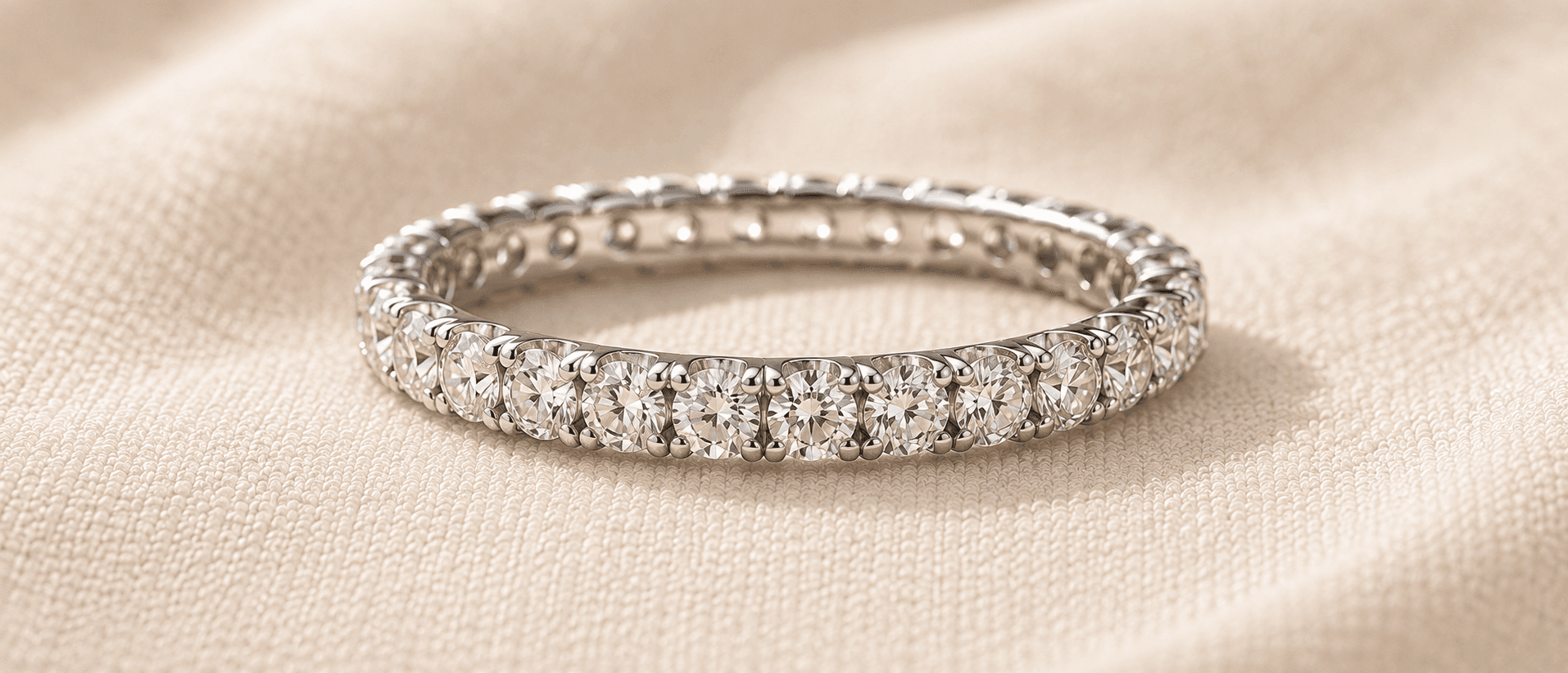 Diamond eternity wedding band in platinum, handcrafted at ATL Luxury Jewelers in Atlanta