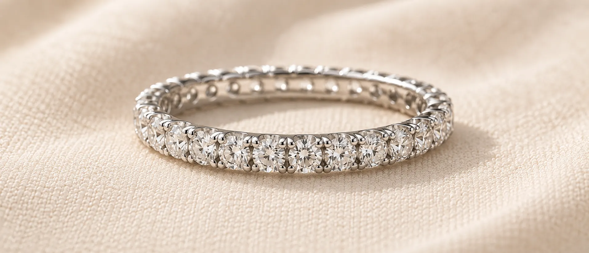 Diamond eternity wedding band in platinum, handcrafted at ATL Luxury Jewelry in Atlanta