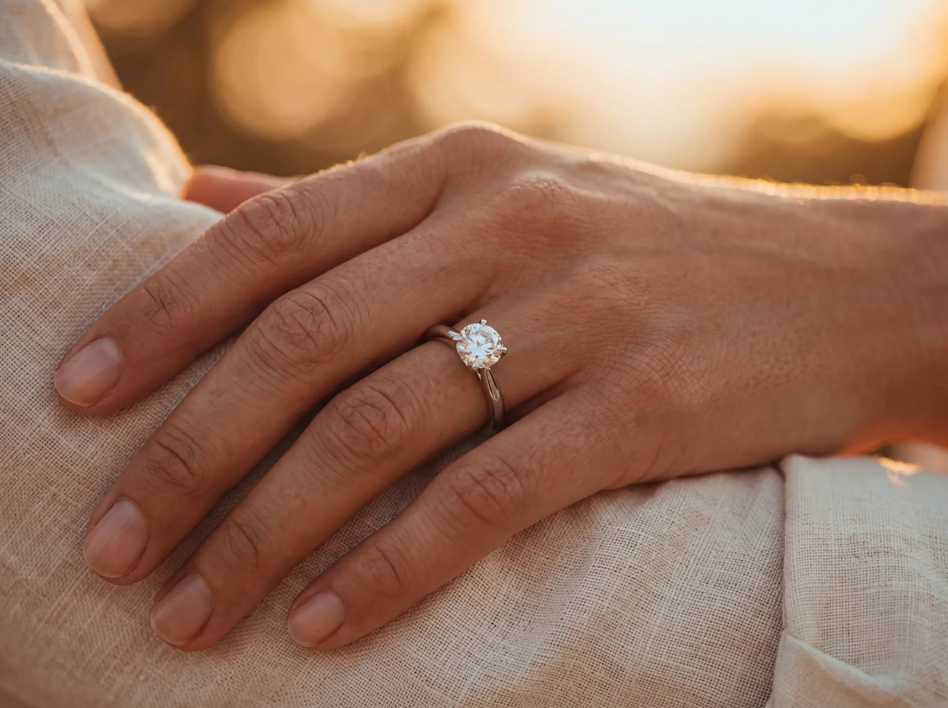 Natural diamond jewelry worn in golden light, ATL Luxury Jewelry, Atlanta