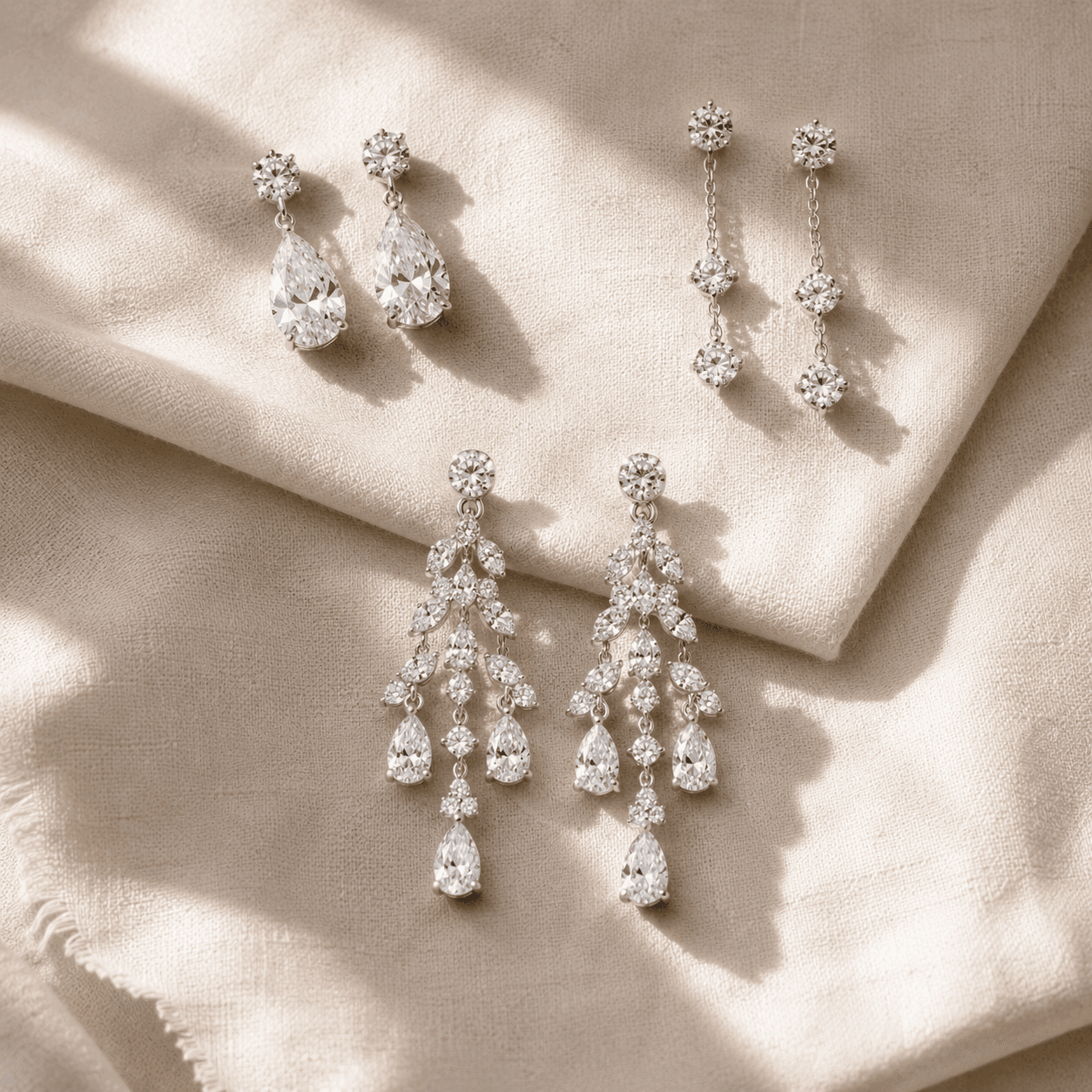Diamond drop earrings, chandelier earrings, dangle earrings, and pear-shape diamond drops at ATL Luxury Jewelers Atlanta