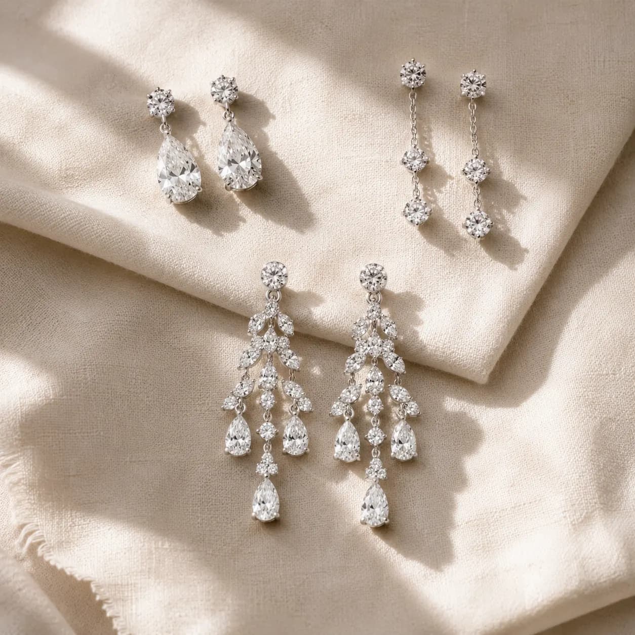 Diamond drop earrings, chandelier earrings, dangle earrings, and pear-shape diamond drops at ATL Luxury Jewelry Atlanta